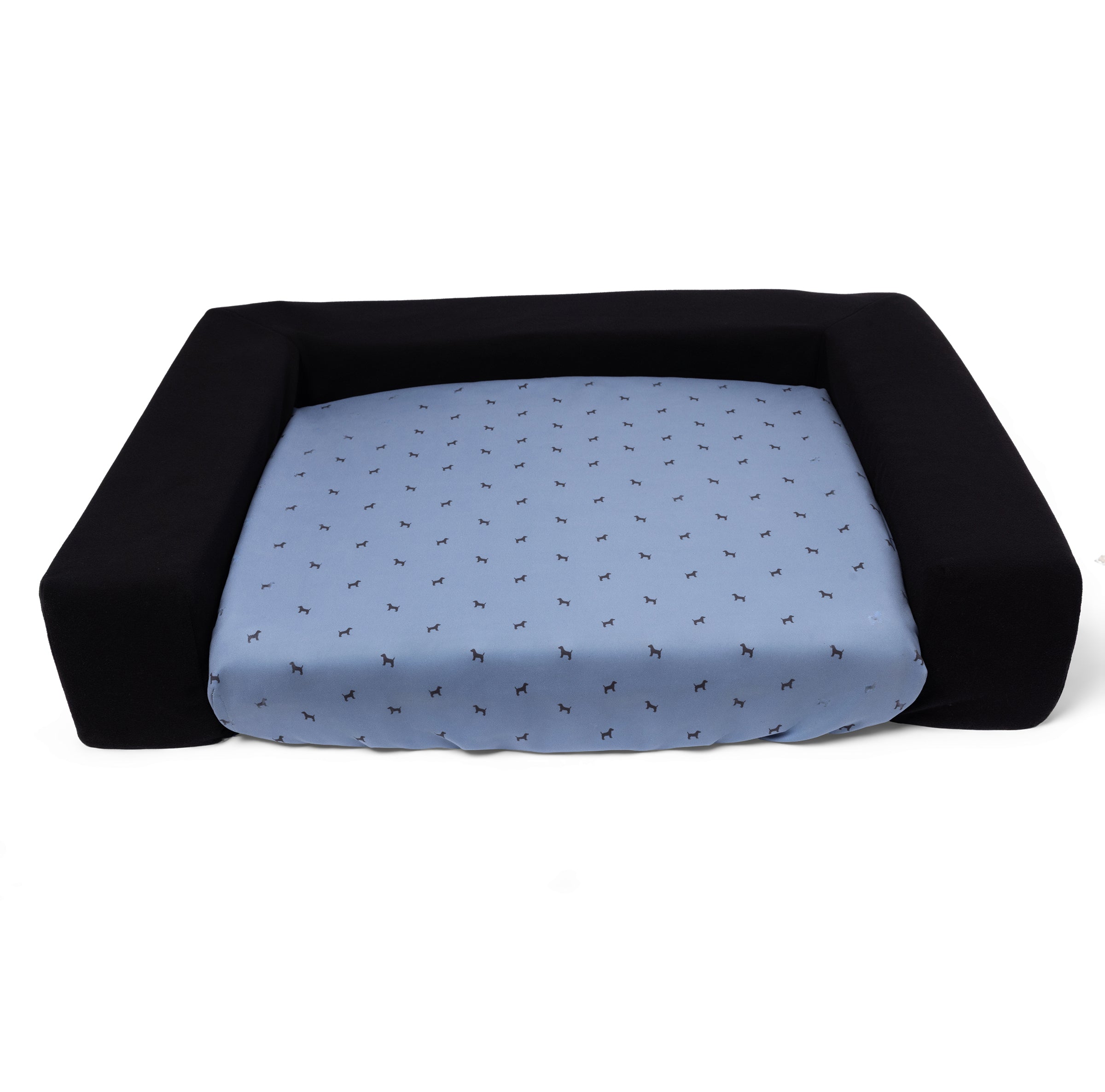 Blue Toby bolster in black with Slipcover in Houndstooth blue
