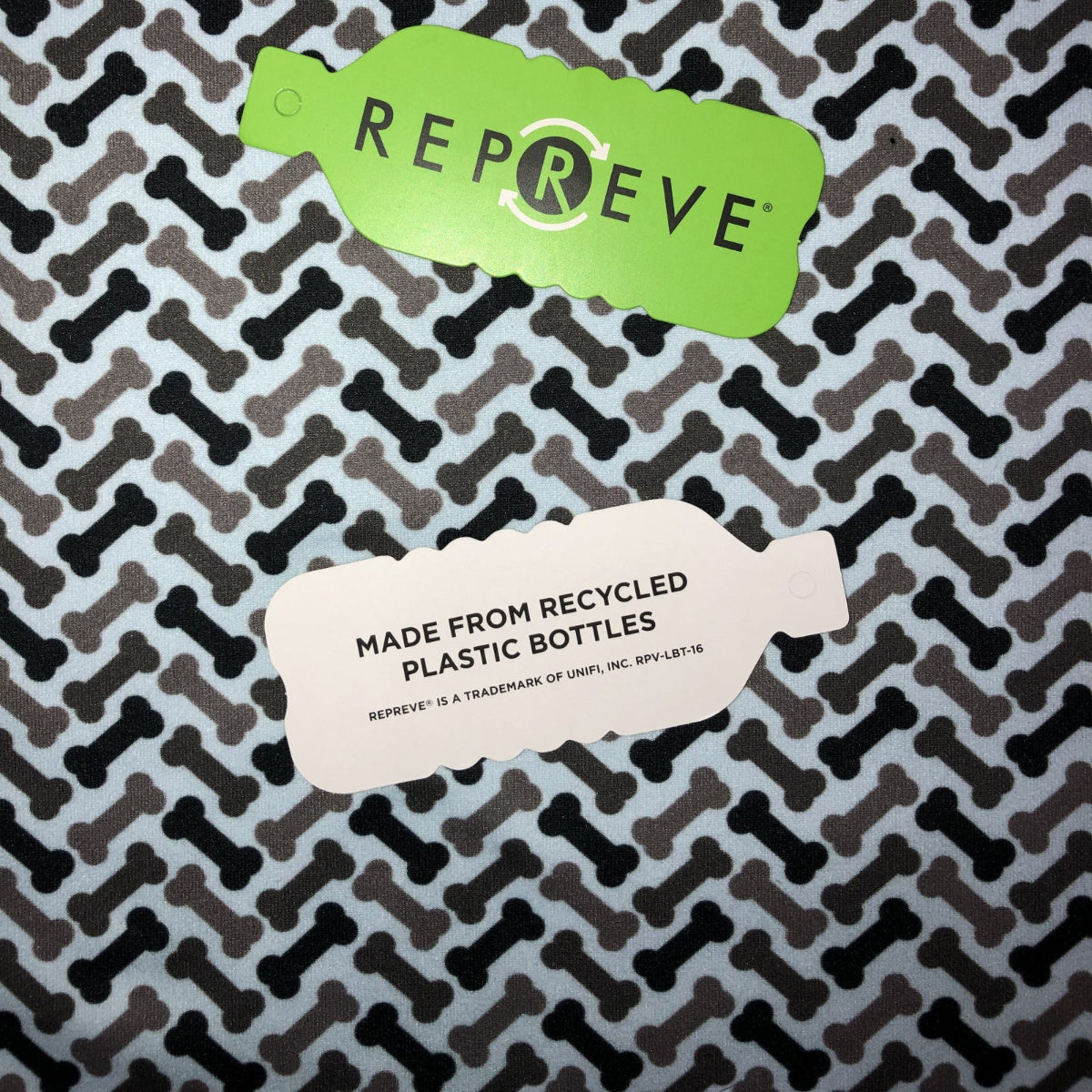 Repreve fabric made from recycled plastic bottles for Blue Toby Sustainable pet beds