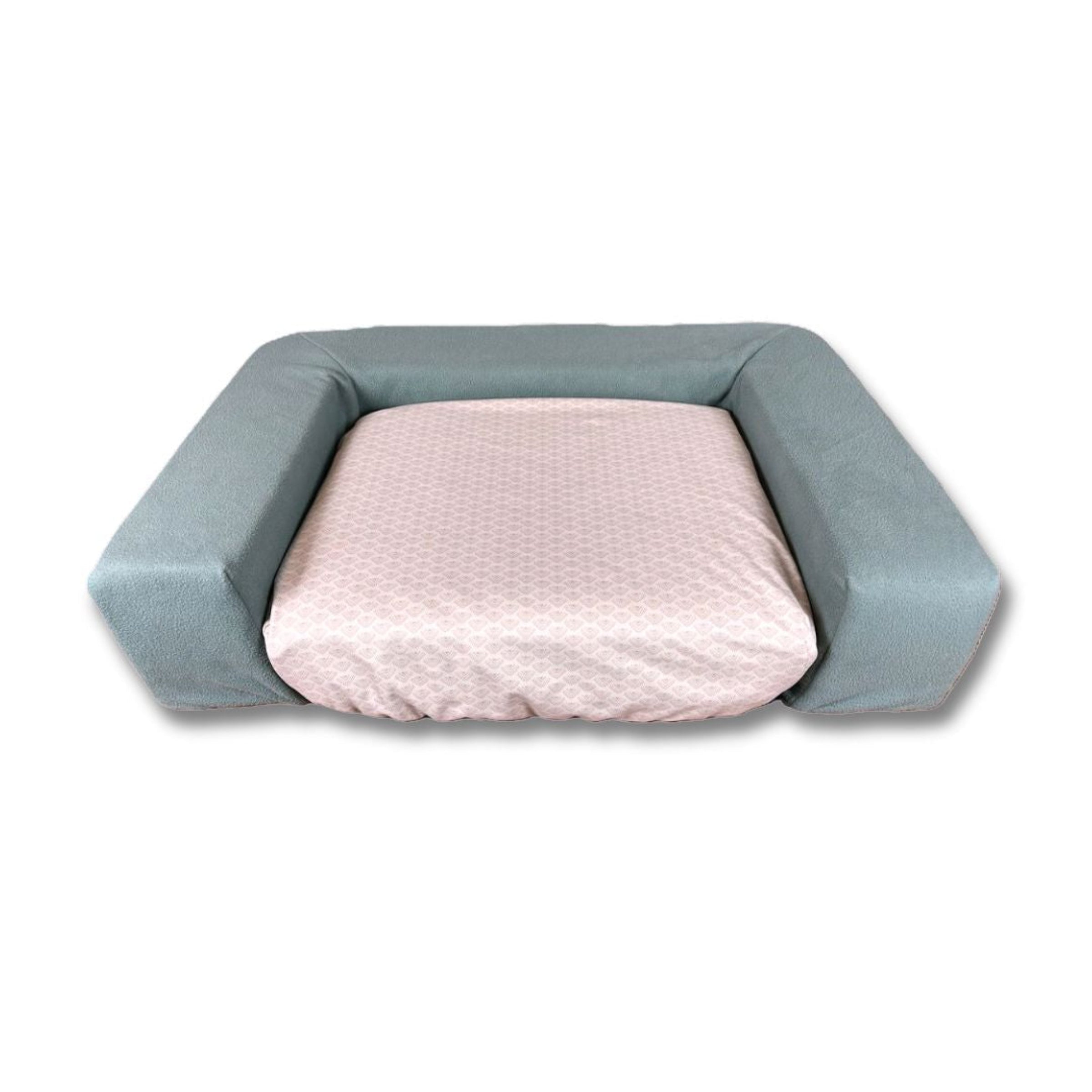 Blue Toby bolster in grey with Slipcover in Retro Pet beige