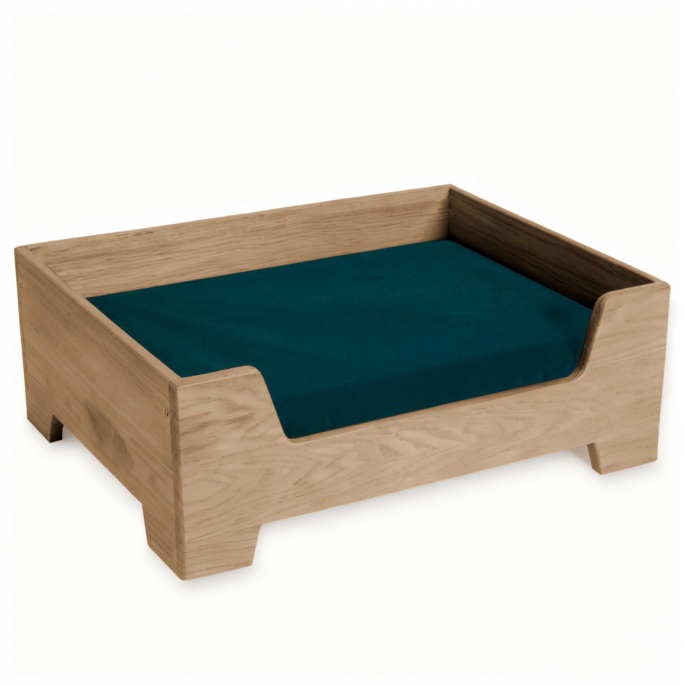 Natural oak Blue Toby Timber Loft bed frame with emerald pet bed